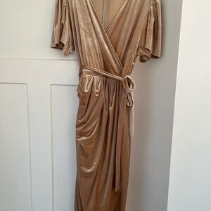 Elegant Tan Wrap Dress